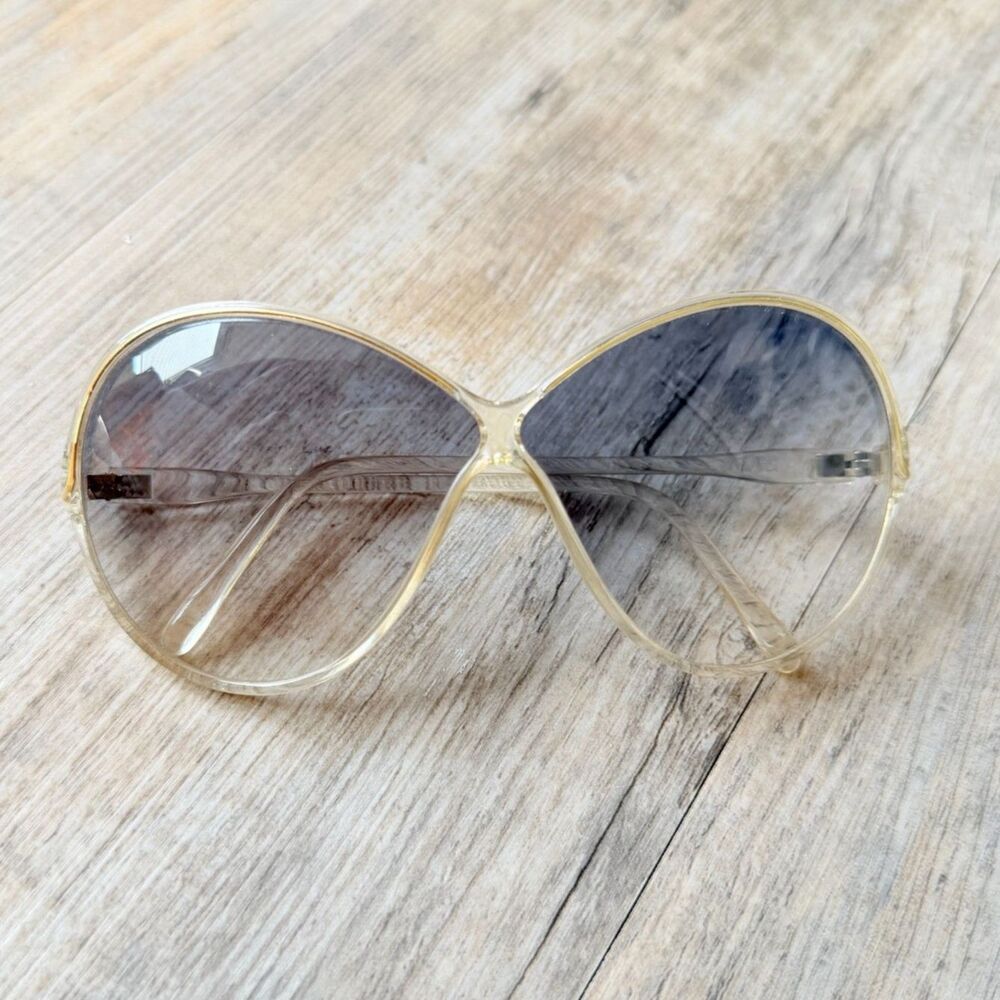 Y2K Made in Italy Oversized Sunglasses Clear White Gold Accent Gradient Len 2000